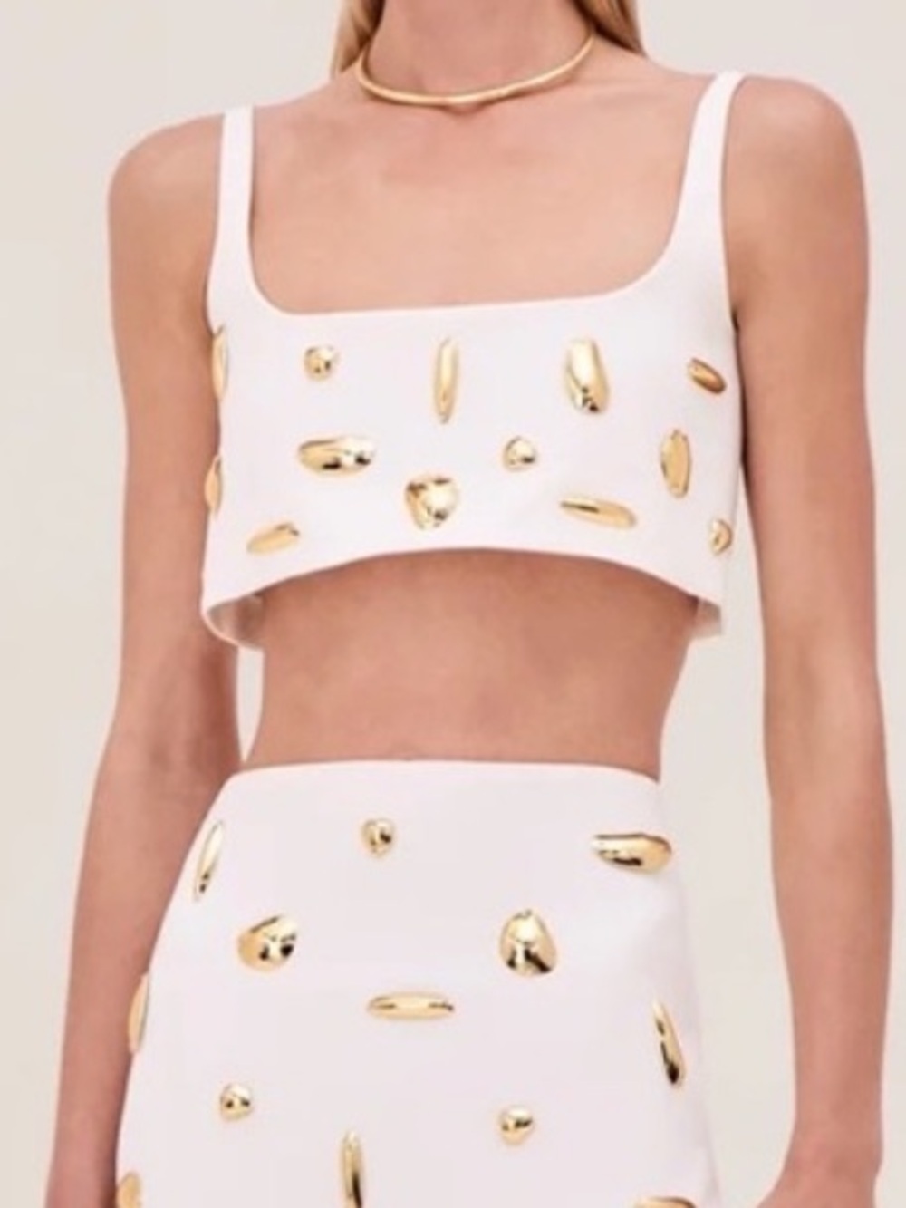Alexis Lya Appliqué Crop Top White Gold Size Medium